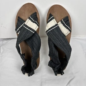 Ndavaa Bohemian Sandals Black White Fabric Elastic Heel Strap Beach Festival 8 - Picture 1 of 12