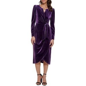 Kensie Dresses Womens eggplant Velvet Tea Long Sleeve Wrap Dress Size 4 NWT - Picture 1 of 6