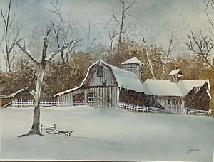 Original Vintage Signed Watercolor Painting Snowy Landscape House Framed - Picture 1 of 16