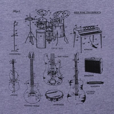 Camiseta Banana Republic Rock Band Instruments Dibujo Suave Mezcla Algodón Adulto M Foto 1 de 4