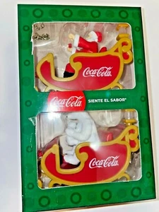 Coca Cola Christmas Polar Bear and Santa Tree Ornaments- (2 pieces) (Spanish) M4 - Picture 1 of 4