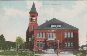 City Hall Ashland Wisconsin c1910s Postcard 12826a - Picture 1 of 7