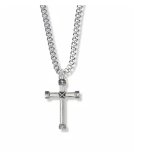 STERLING SILVER CROSS WITH ROPE ENDS NECKLACE & CHAIN - Picture 1 of 1