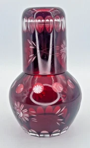 Bohemian Ruby Etched Cut to Clear Glass Carafe and Tumbler -- 2 Piece Set - Picture 1 of 9