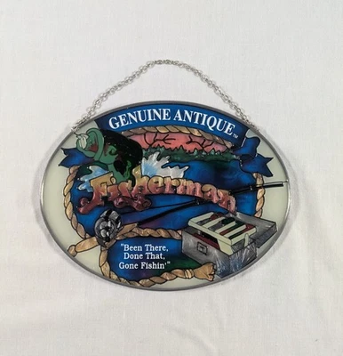 Joan Baker Designs Vidrio Pintado a Mano Atrapasol Pescador Se fue Pesca Lubina Foto 1 de 4