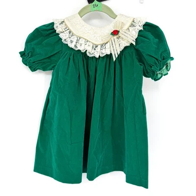 De Colección Bryan & Co Niña Pequeña 4T Vestido de Terciopelo Cuello de Encaje Fiesta de Navidad Foto 1 de 4