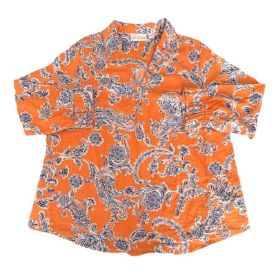 Camisa Belle by Kim Gravel Mujer Mediana Lino Rayón Paisley Naranja Manga Volantes Foto 1 de 4