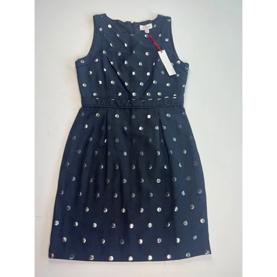Elle Semi Formal Women Black Silver Polka Dot Sleeveless Fit Flare Dress Size 8 - Image 1 of 4