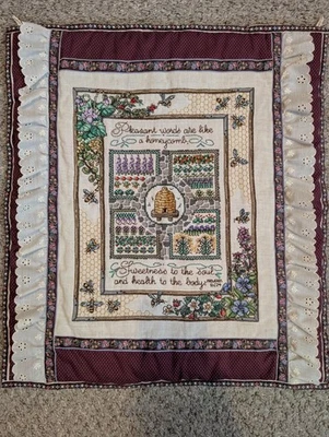 Wall Hanging Tapestry "Gathering Honey" Christian Bible Verse Embroidery 20x18" - Image 1 of 4