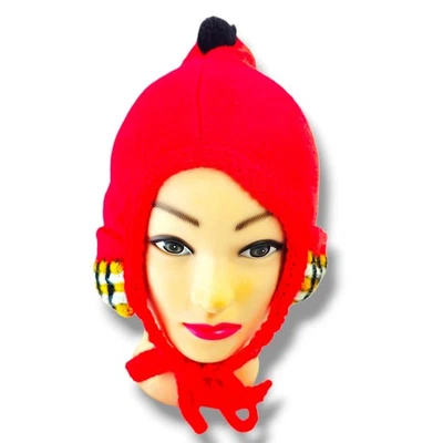 Gorro Tejido Gorra Pom Pompones Niños OS Rojo Cuadros Acrílico Orejeras Corbatas Trenzadas  Foto 1 de 4