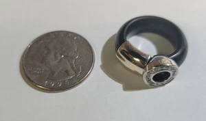 BREV SAURO 18K White Gold & Black Rubber Ring~ Size 4½~ W Diamonds~ - Picture 1 of 4