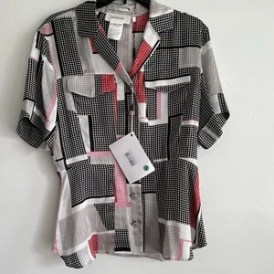 New Max Mara Sportmax Women Geometric Print Silk Top Blouse Size 10 NWT - Picture 1 of 12