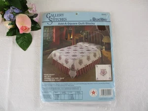 Bucilla 6 Stamped Cross Stitch Quilt Blocks 18" X 18" ROSE HEART Stitch or Paint - Picture 1 of 8