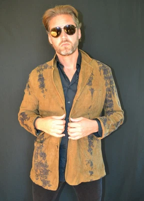 Robert Comstock Chaqueta Blazer Cuero Negro Marrón Vaquero Western Tostado XL 44 Grande Foto 1 de 4