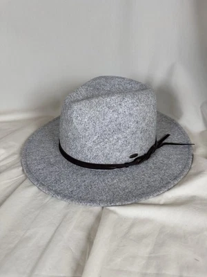C.C Gray Felt Fedora Hat One Size Adjustable Band Brown Faux Leather Trim - Image 1 of 4