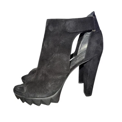 Stuart Weitzman Opendoor Ankle Boots Women's Sz 9 M Black Suede Booties Peep Toe - Image 1 of 4