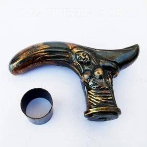 Antique Style Solid Brass Mermaid Head Handle For Walking Stick Canes Shaft - Picture 1 of 3