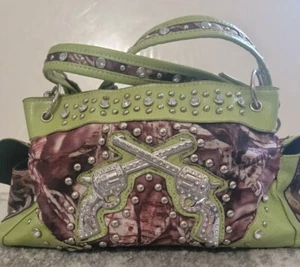 Western Camouflage Pistol Bullets Rhinestone Handbag - Picture 1 of 10