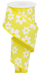Spring Daisy Flower Wired Edge Ribbon, 2.5" x 10 Yards (Yellow) - RG0193529 - Picture 1 of 1