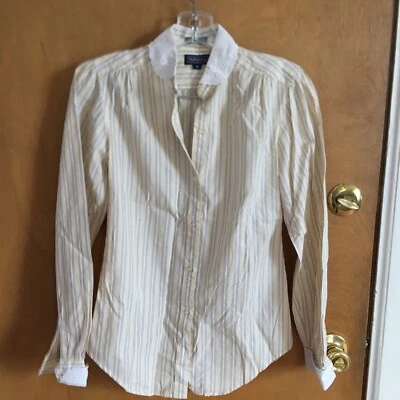 Damas Hathaway Botón A Rayas, Cuello Encaje, Blusa Talla 4. a578 Foto 1 de 4