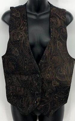 Winlit Women Leather Vest Size Small S Brown Single Breasted Snap Button Paisley - Image 1 of 4