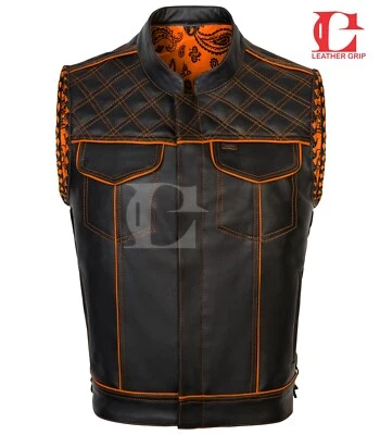 Chaleco de mezclilla de cuero Chaleco para hombre, Chaleco de cuero hecho a mano, Chaleco de motociclista Chaleco de motocicleta Foto 1 de 4