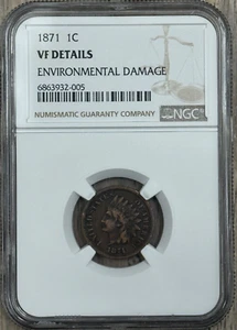 1871 Indian Head Cent, NGC VF 20, Bronze Cent, Semi-Key Date - Picture 1 of 5