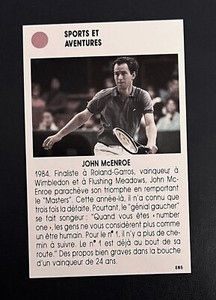 TENNIS STAR JOHN McENROE VERY RARE ROOKIE CARD FRENCH EDITION US OPEN MASTERS