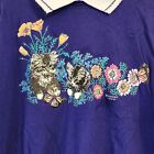 Morning Sun Vintage Top Short Sleeve Cats and Flower print, Size XXL, Y2K,Retro