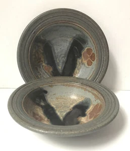 2 LeSueur Signed Art Pottery Rimmed Cereal Soup Bowl Salt Glaze 7 3/8” - Picture 1 of 11