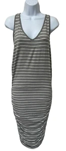 Athleta Kleid Damen SM gestreift Racerback grau gerafft Midi Athleisure Loungewear - Bild 1 von 11
