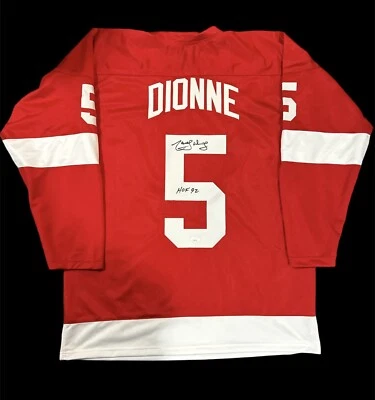 DETROIT RED WINGS HALL OF FAMER MARCEL DIONNE CUSTOM JERSEY w/JSA Cert - Image 1 of 3