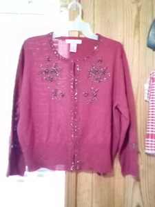 Bandolino Maroon XL Embellished Cardigan Sweater - Picture 1 of 12