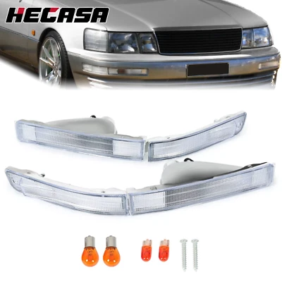 New Chrome Front Bumper Signal Lights LH & RH W/Bulbs For 1990-1994 Lexus LS400 - Image 1 of 4