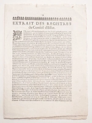 Secretaire du Roy Louis XIII: Extrait des Registres du Conseil d'Estat. 1641 - Image 1 of 4