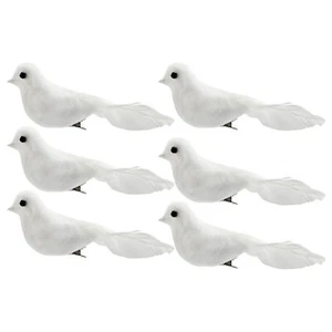Artificial White Doves 6pk Feathered Mini Birds for Weddings, Wreaths and Crafts - Picture 1 of 8