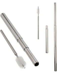 Metall-Trinkhalm ausziehbar mit Reinigungsbürste Umweltfreundlich Plastikfrei - Picture 1 of 1