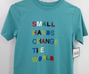 HOPE & WONDER "SMALL HANDS CHANGE THE WORLD" TEE Boy/Girl Size Medium 10-12 TEAL - Picture 1 of 7