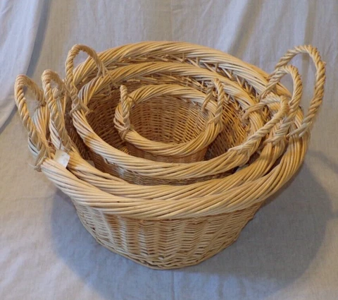 Lot 4 Wicker Woven Nesting Stacking Baskets SM-LG Laundry Fruit Garden 10x22 Cover
