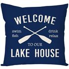 Lake Throw Pillow Covers 18x18 Inch Welcome To Our Lake House Decor Blue Outd...