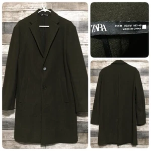 Zara Trench Coat Men’s M Olive Green 100% Polyester 4 Way Coat 2 Button - Picture 1 of 12