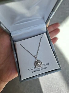 New 1/10 ct tw Diamond Sterling Silver Pendant Necklace Round - Picture 1 of 6