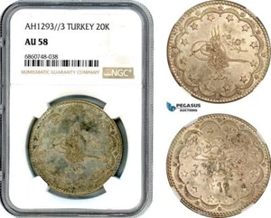 AI795, Turkey, Ottoman Empire, Abdülhamid II, 20 Kurush AH1293//3, NGC AU58 - Picture 1 of 1