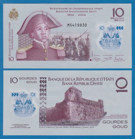 Haiti 10 Gourdes P 279 2013 POLYMER COMMEMORATIVE UNC 1804 - 2004 Cover