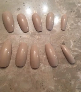 Set Of Painted Summer Sand nude Long Coffin Nails choose your shape - Picture 1 of 2