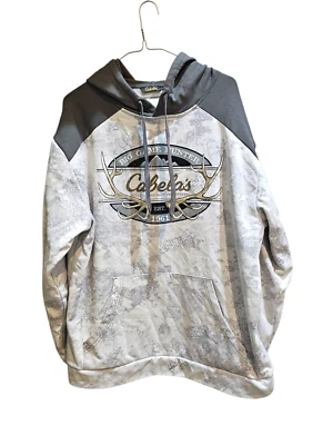 Cabela's Hoodie Mens Large White Black O2 Camo Logo Long-Sleeve Big Game Hunter - Image 1 of 4