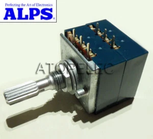 Japan ALPS RK27 Logarithmic Stereo Volume Potentiometer Dual Unit Knurled Shaft - Picture 1 of 6