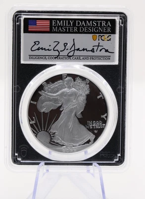 PCGS American Silver Eagle West Point Mint SIGNED EMILY DAMSTRA PR70DCAM 2022 W - Image 1 of 4