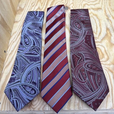 Tasso Elba шелковый галстук лот из 3 пейсли и полоски опрятный классический деловой стиль - Изображение 1 из 4