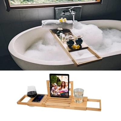 Mensola per vasca da bagno regolabile in bambù mensola per vasca da bagno ant... - Immagine 1 di 4